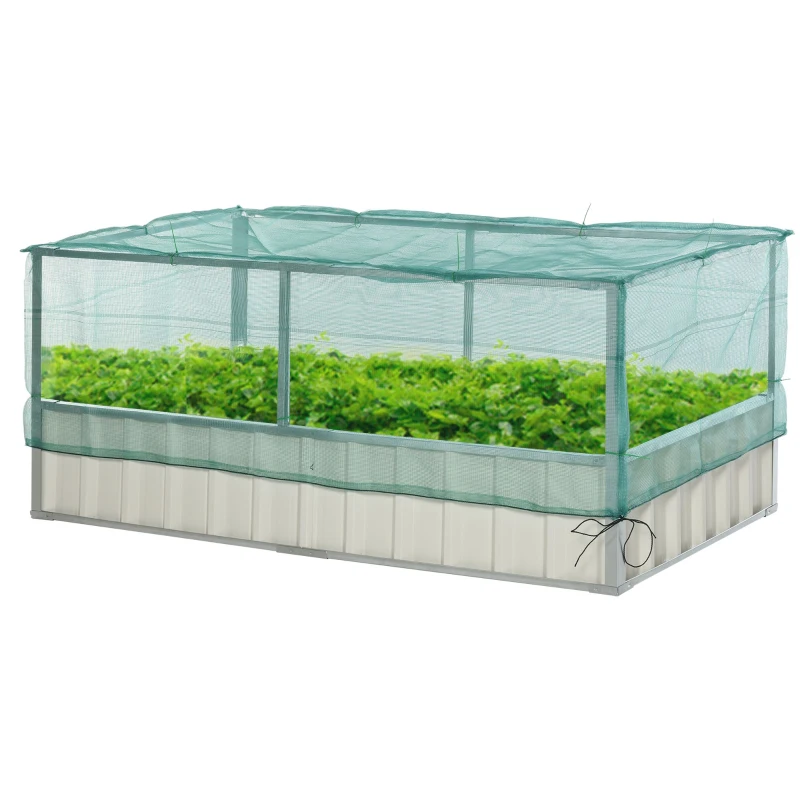 Outsunny Metal Raised Garden Bed Color Steel Screwless Heavy Duty Planter Box w/ Net Cover & Gloves for Growing Vegetables, Flowers, Herbs and Succulents