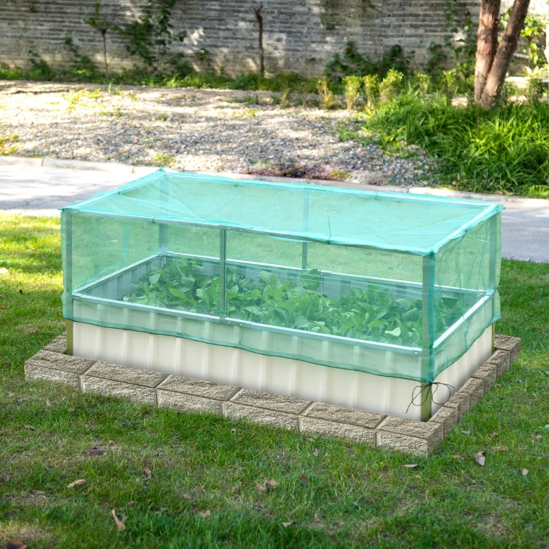 Outsunny Metal Raised Garden Bed Color Steel Screwless Heavy Duty Planter Box w/ Net Cover & Gloves for Growing Vegetables, Flowers, Herbs and Succulents