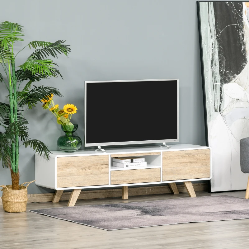 HOMCOM Modern TV Stand Cabinet for TVs up to 60'' Flat Screen with Push-open Drawer, Storage Compartment and Cable Management, Rounded-edge Entertainment Center for Living Room, Bedroom