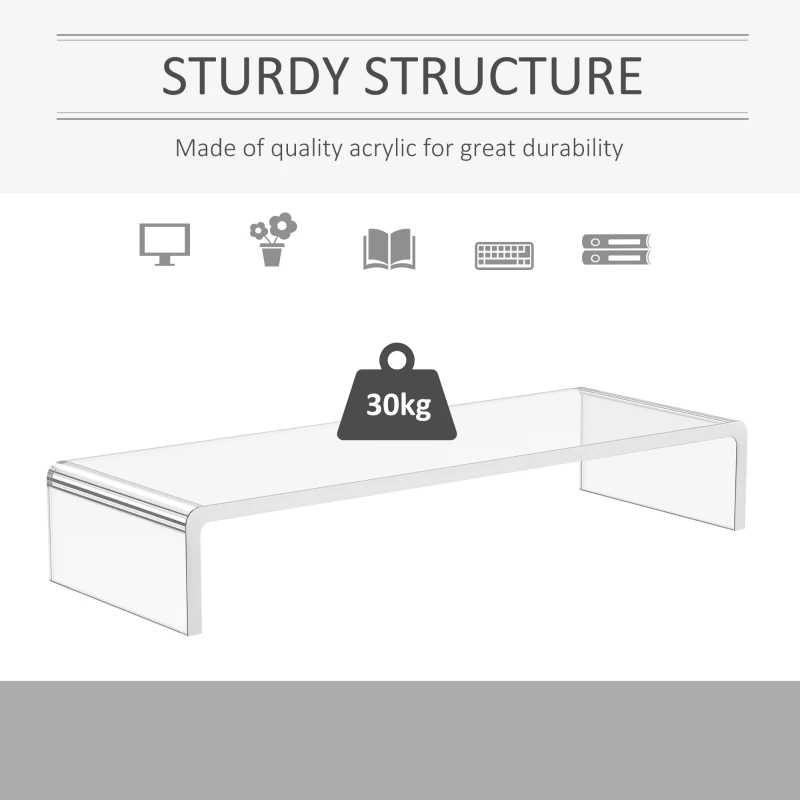 HOMCOM Large Clear Acrylic Perspex Monitor Computer TV Stand Riser Shelf Plinth Display Stand 12mm Thick
