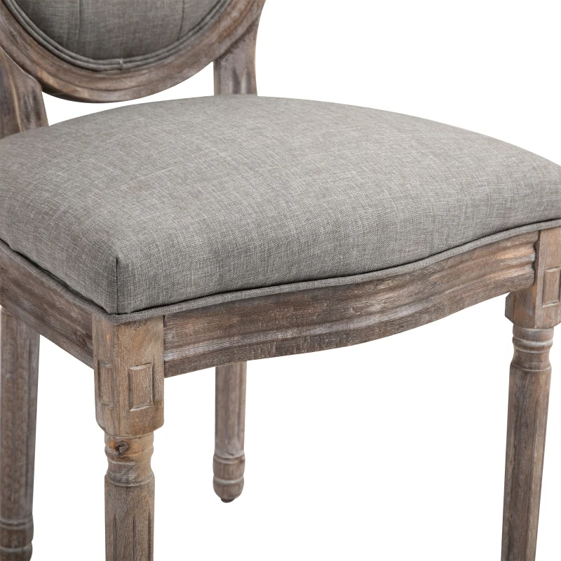 HOMCOM Antique Dining Chairs, 2 Piece Fabric Upholstered  Dining Chair with  Solid Wood Legs, Button Tuft Backrets