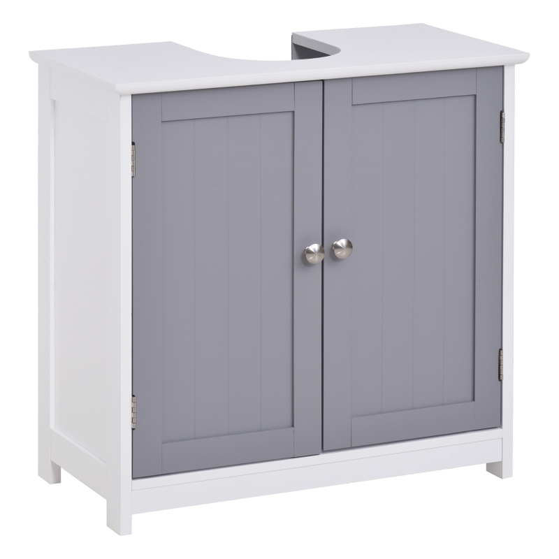 kleankin 60x60cm Retro Under-Sink Storage Cabinet w/ Adjustable Shelf Handles Drain Hole Bathroom Cabinet Space Saver Organiser White Grey