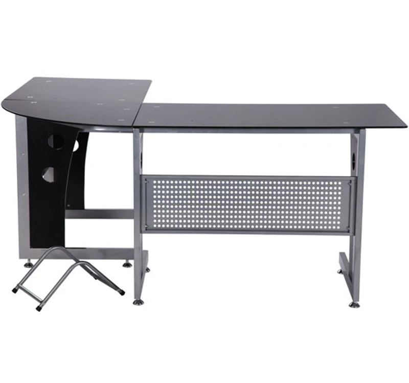 HOMCOM Glass Corner Computer Desk for Home Office Furniture Workstation New PC Black
