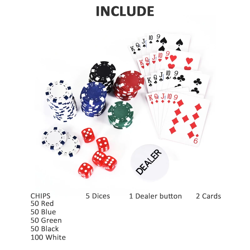 HOMCOM Poker Chips Set 300 PCs Casino Game Striped Dice 2 Decks of Cards Silver Aluminium Case
