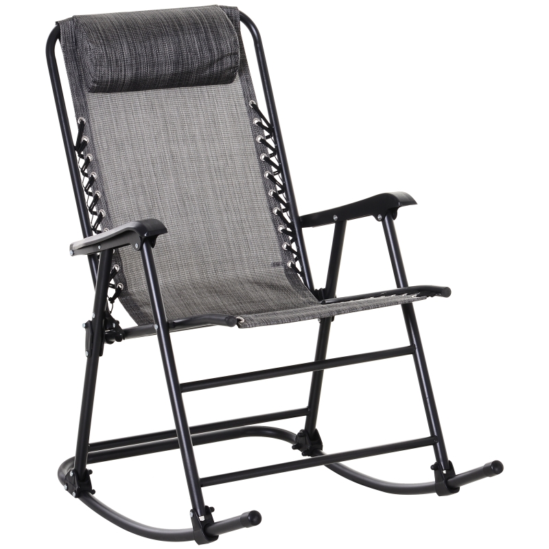 Outsunny Patio Rocking Lounge Chair Orbital Zero Gravity Seat Pool Chaise w/ Pillow Light Grey