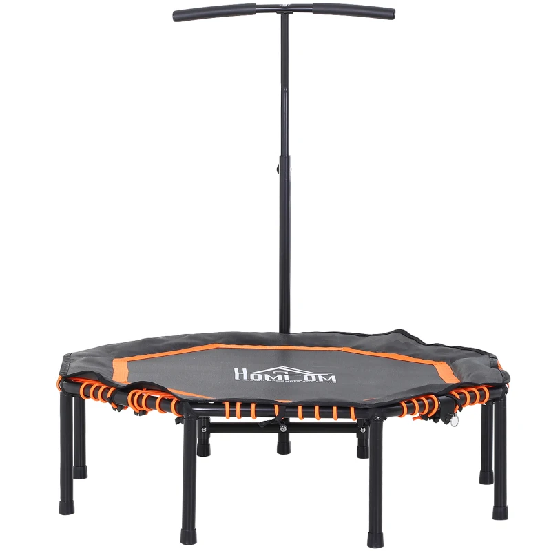 HOMCOM 45” Octagonal Mini Trampoline Rebounder Indoor Outdoor Mini Jumper with Adjustable Handle - Orange