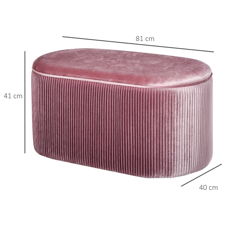 HOMCOM Rectangle Storage Ottoman Mid-century Modern Bench Stool Velvet Footrest Bedroom Living Room Furniture,Pink