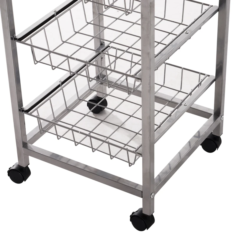 HOMCOM 5 Tier Rolling Kitchen Trolley Storage Cart with 4 Wire Baskets Lockable Wheels 36.5L x 36.5W x 89H cm