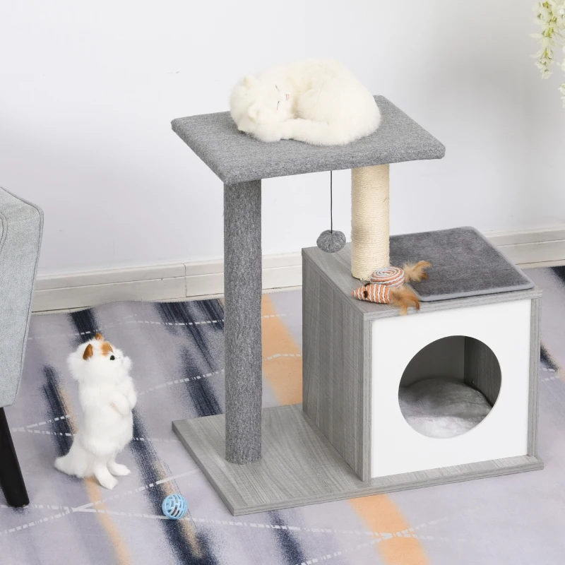 PawHut Cat Tree Condo with Natural Sisal Rope Scratching Post for Pets Multi-level Cat Tree Activity Center for Kittens Cat Tower Furniture Grey