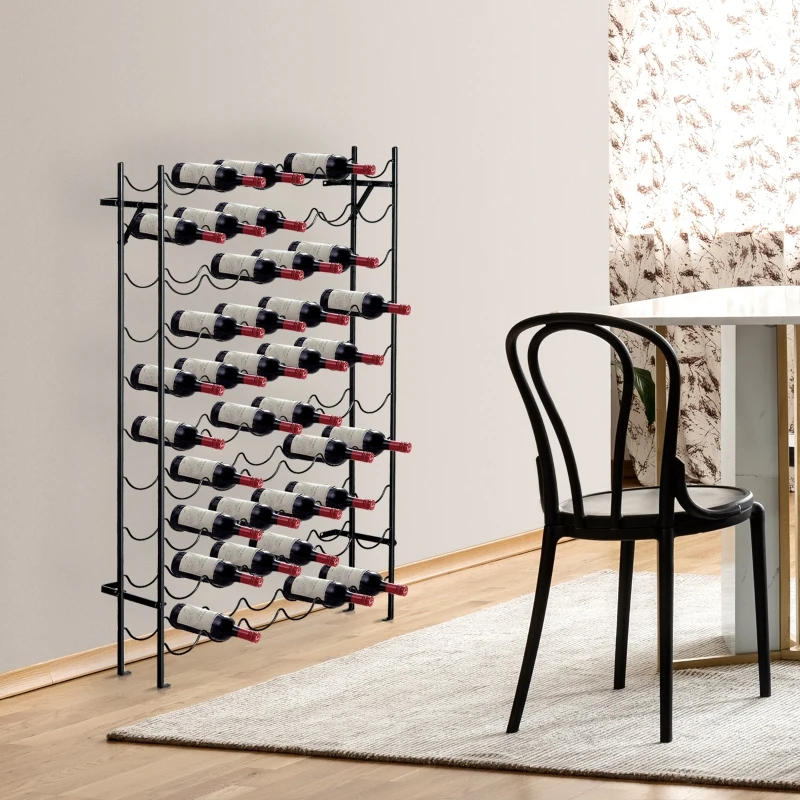 HOMCOM Wine Holder Rack with 10 Tier 60 Bottles Storage Ideal Bar Display in Black 63 x 20.5 x 118cm