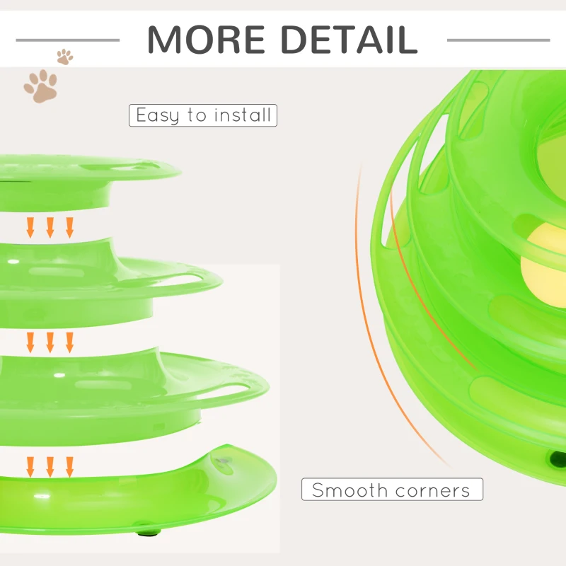 PawHut PET 3-level Tower Tracks for Cats Interactive Toy Kitty Disc Amusement Shelf Play Station Non-Slip Eco-friendly Green