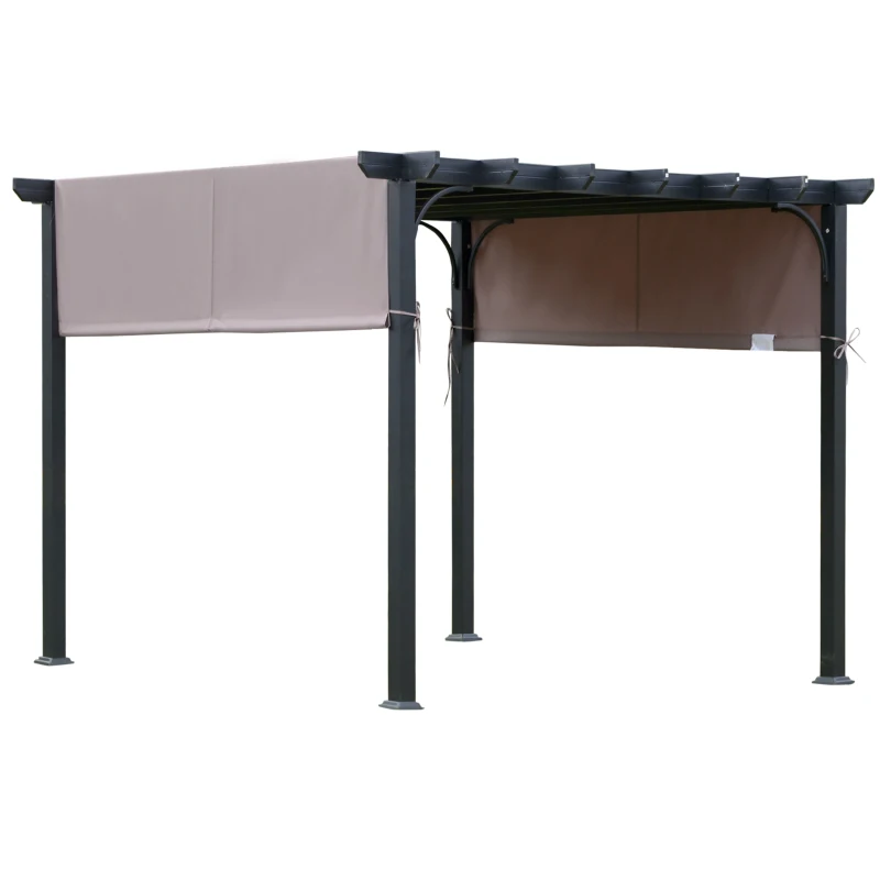 Outsunny 3m x 3m Outdoor Retractable Canopy Pergola Steel Frame Patio Pergola Shelter Sun Shade, Brown