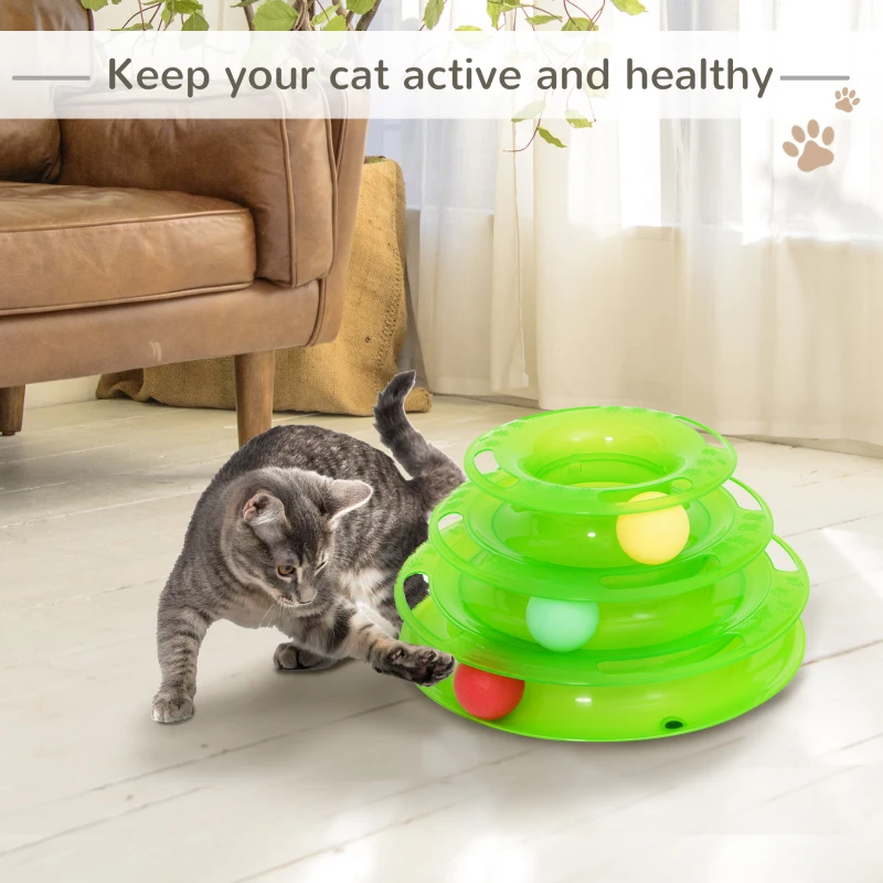 PawHut PET 3-level Tower Tracks for Cats Interactive Toy Kitty Disc Amusement Shelf Play Station Non-Slip Eco-friendly Green