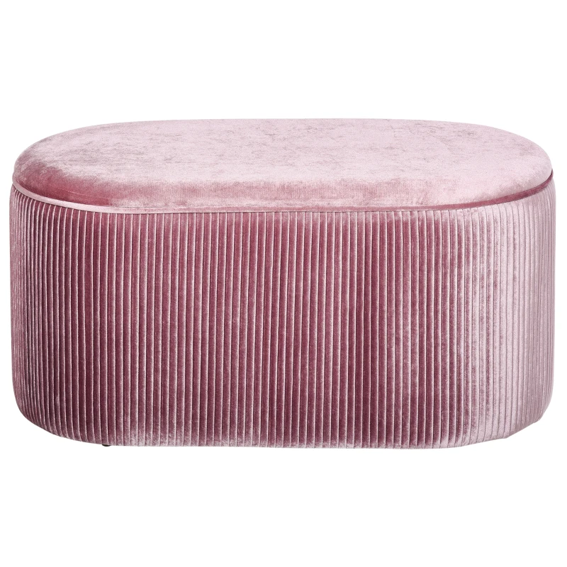 HOMCOM Rectangle Storage Ottoman Mid-century Modern Bench Stool Velvet Footrest Bedroom Living Room Furniture,Pink