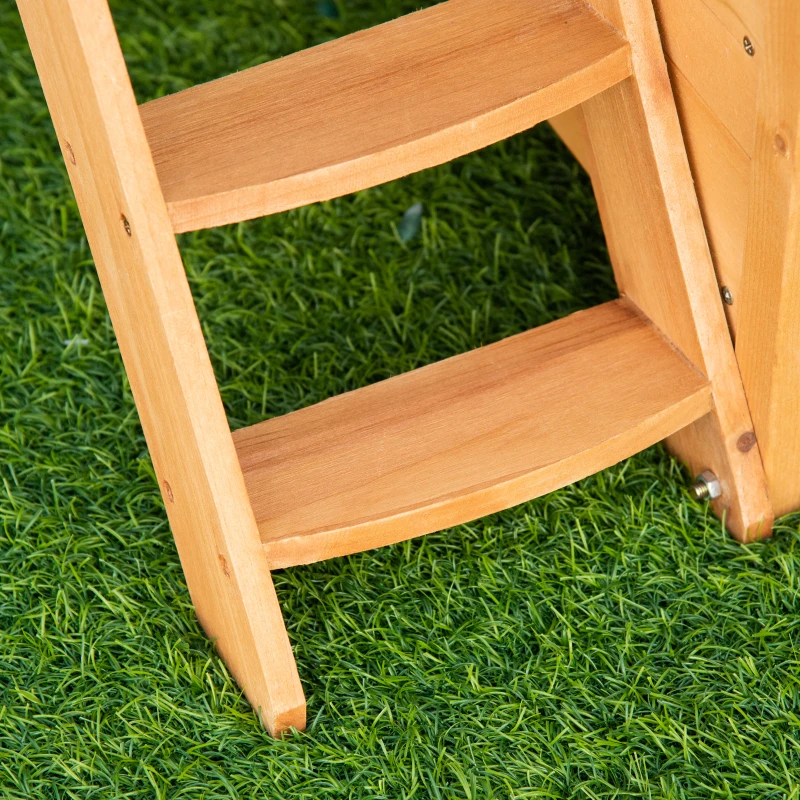 PawHut Wooden Cat House Outdoor Luxury Room Weatherproof Shelter with Balcony and Stair Puppy Garden Large Kennel Natural Wood