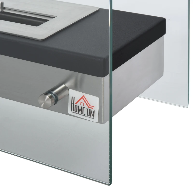 HOMCOM Portable Tabletop Ventless Ethanol Fireplace Indoor Outdoor Fire Pit, 18.5"x 7.75" (47cmx20cm), Silver and Black