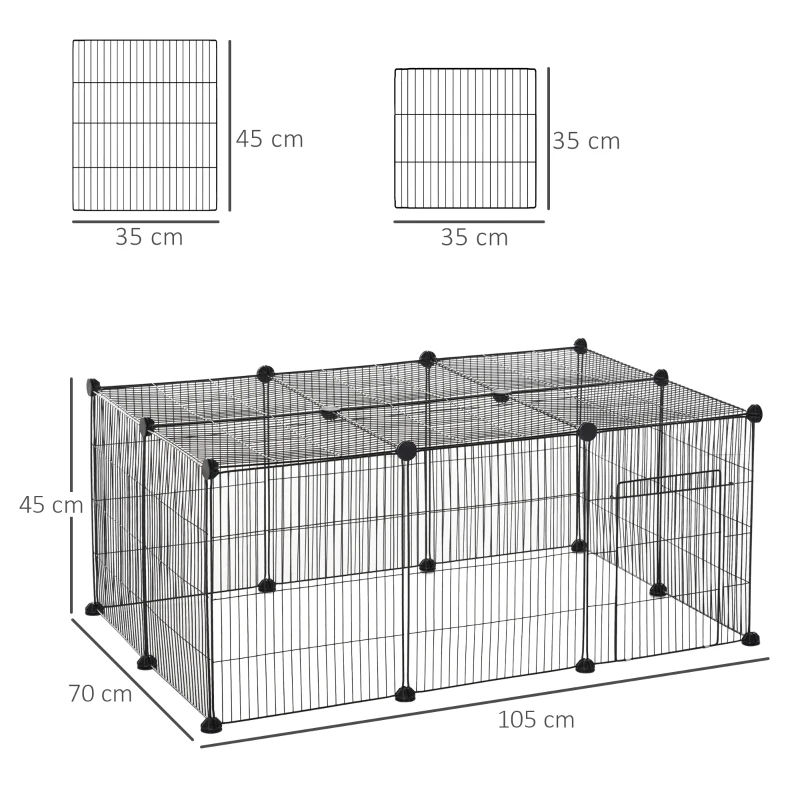 PawHut Pet Playpen DIY Small Animal Cage Metal Wire Yard Fence Playhouse with Door Non-slip Pad Indoor Outdoor for Kitten Bunny Chinchilla Guinea Pig