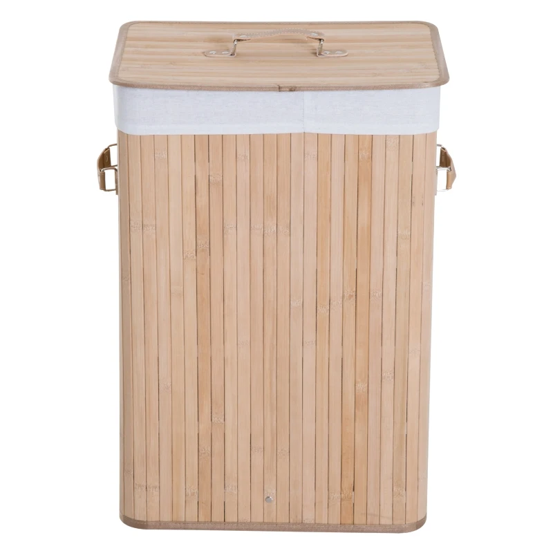 HOMCOM 70L Collapsible Bamboo Laundry Hamper Organizer Clothes Washing Basket Bin Storage Box w/ Lid Removable Lining 40x30x60cm