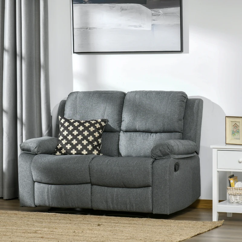 HOMCOM Double Seat Reclining Loveseat Recliner PU Faux Leather Pullback Control with Footrest-Dark Grey