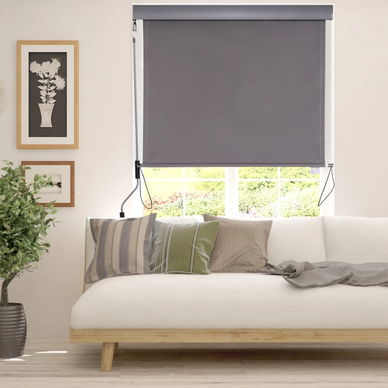 Outsunny Polyester Fabric easy mounting weather-resistant Manual Patio Window Blind Pull Down Roller Sun Shade