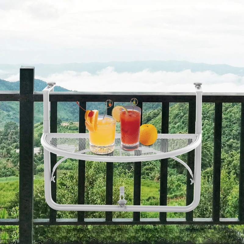 Outsunny Adjustable Balcony Hanging Rail Table Mini Desk Storage Rack Flower Stand