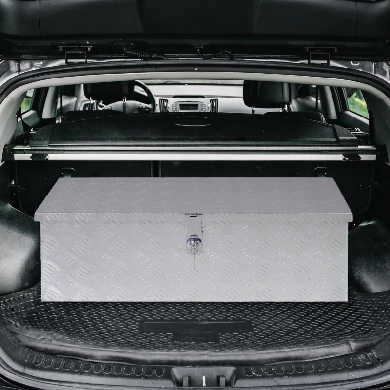 HOMCOM Aluminum Toolbox Truck Storage Box Trailer for Camper RV Vehicle Utility Tool w/Lock and 2 Keys