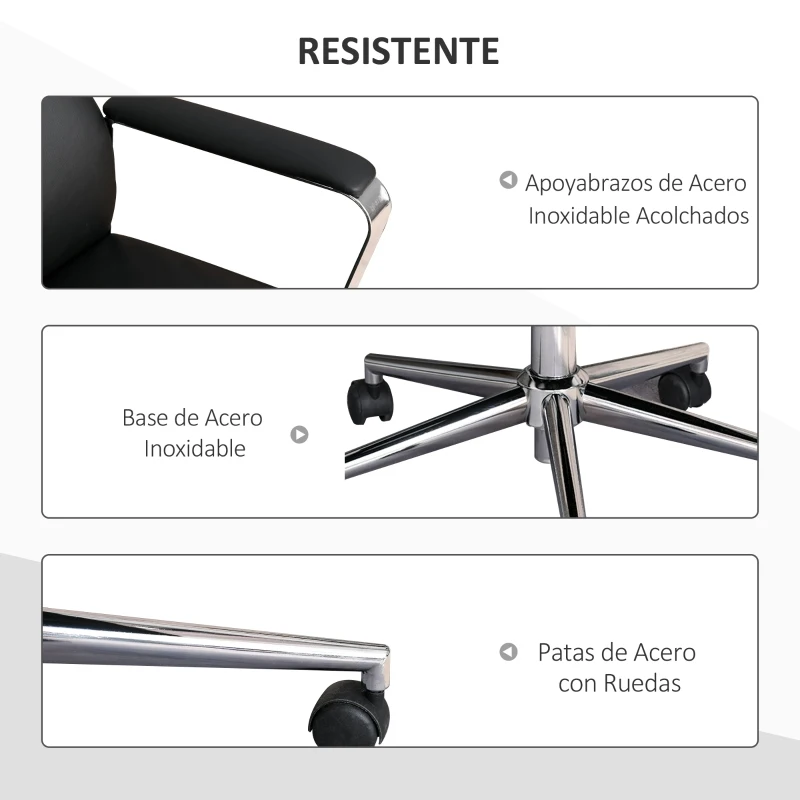 Vinsetto Silla de Oficina Ergonómica Giratoria  Basculante Ajustable en Altura con Reposabrazos y Respaldo Alto Ruedas para Oficina Hogar 63x64x118,5-128 cm Negro