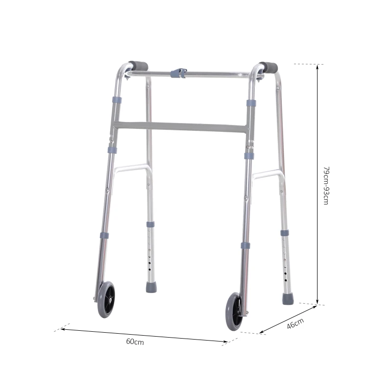 HOMCOM Folding Lightweight Aluminium Walking Assist Walking Frame Walker Mobility Aid Height Adjustable w/ 2 Front Wheels
