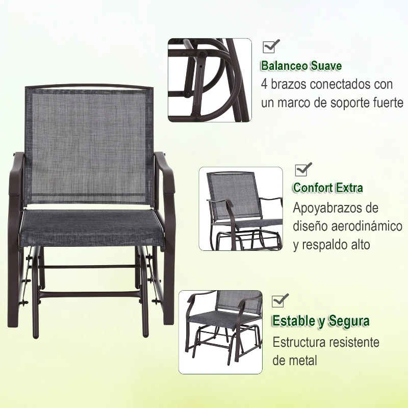Outsunny Conjunto de Muebles de Jardín Set de 2 Silla Mecedoras 1 Mesa de Acero Textilene para Patio Terraza Exterior 50x50x60 cm Carga 160 kg Gris