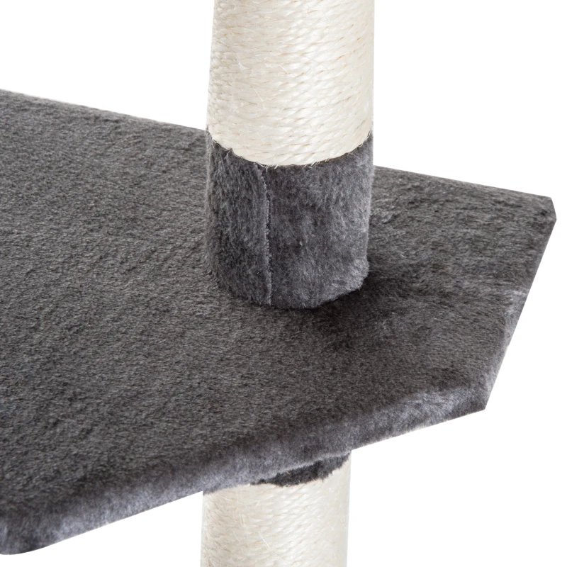 PawHut Árbol Rascador para Gatos 200 cm Torre para Gatos con 2 Cuevas 2 Hamacas Cama Postes de Sisal 60x60x200 cm Gris Oscuro