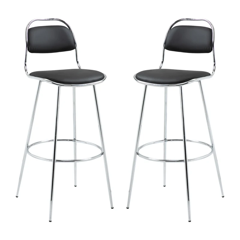 HOMCOM Height Bar Stools Set of 2, Classic PU Leather Bar Chairs for Counter Kitchen with Backrest and Footrest, Black