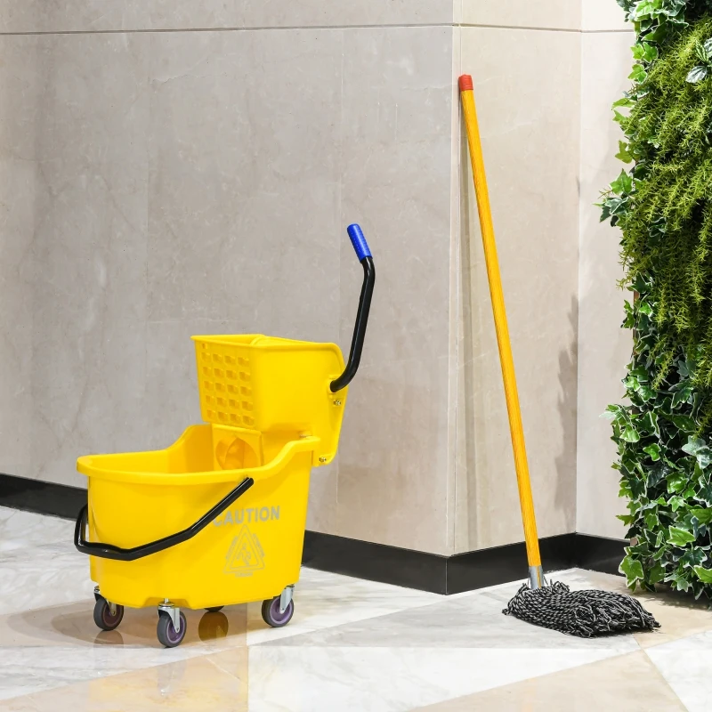 HOMCOM Home Janitorial Cleaning Floor Bucket with 34 Quart Capacity and Metal Handle