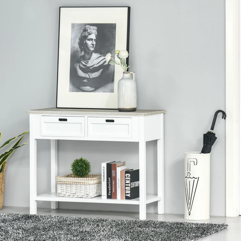HOMCOM Console Table w/ Drawers and Shelf Sofa Table for Hallway Living Room Bedroom