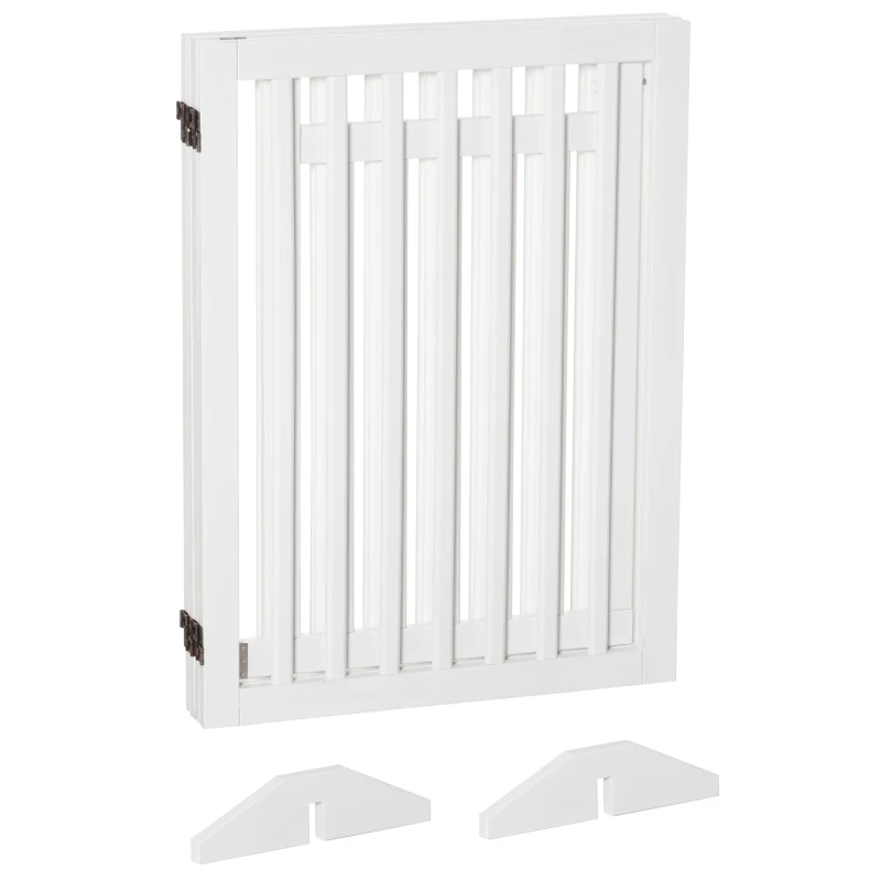 PawHut Wooden Pet Gate 4 Panel Foldable Fence with Door Walk Through Freestanding Dog Safety Barrier for House Doorway Stairs, White