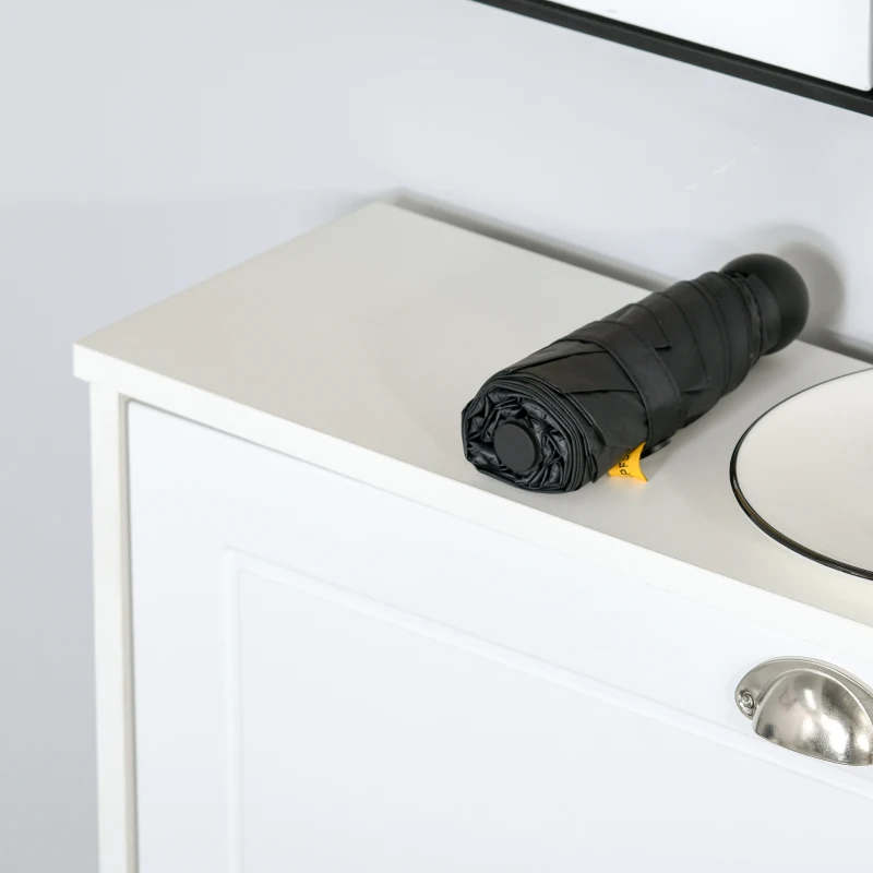 HOMCOM Tipping Bucket Shoe Cabinet Wooden Storage Organizer with 3 Drawers Narrow 3 Tiers Cupboard for Entrance Foyer， White