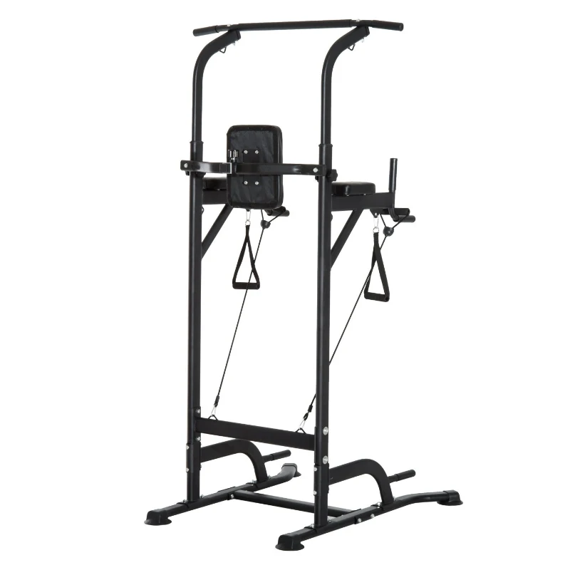 HOMCOM Power Tower Máquina de Musculação 5 em 1 Exercícios Dip Pull-up Flexões e Abdominais carga 120kg 94 x 99 x 182-232 cm