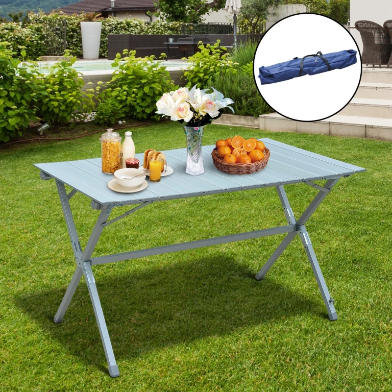 Outsunny Mesa de Campismo Dobrável Mesa Dobrável para Piquenique com Bolsa de Transporte 111,5x70x69cm Prata