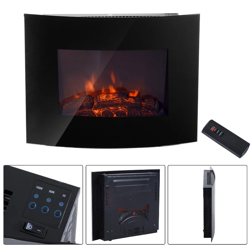 HOMCOM Lareira Eléctrica  de Parede 900W/1800W - 65x11,4x52 cm