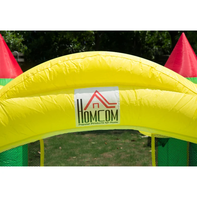HOMCOM Castelo Insuflável com Escorrega Trampolim e Cesta de Basquetebol para Crianças acima de 3 Anos Inclui Inflador e Bolsa de Transporte Interior e Exterior 300x180x160cm Multicor