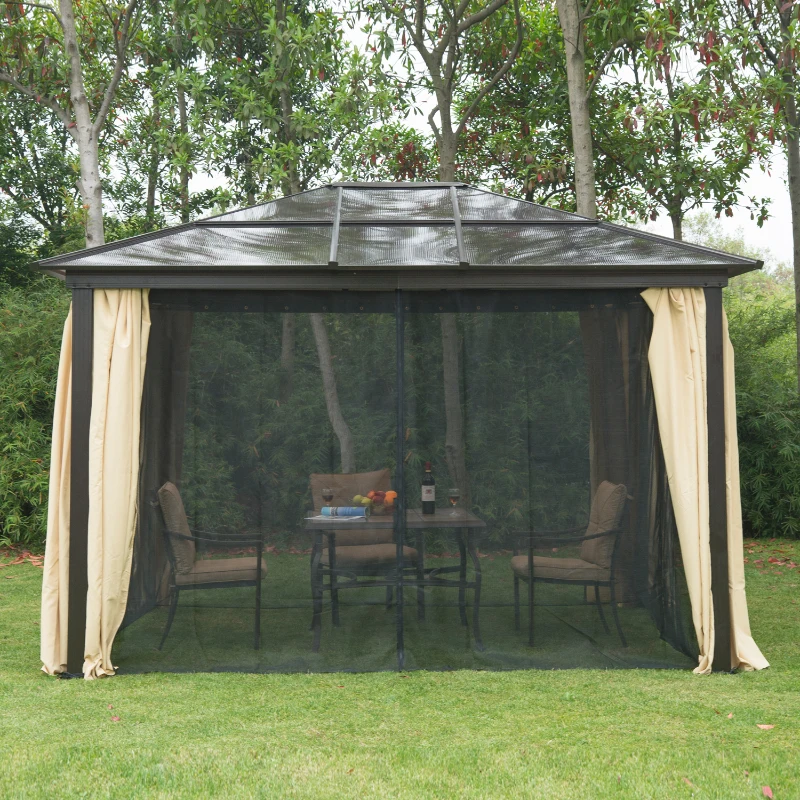 Outsunny Pérgola de Jardim 3x3,6m cor marrom e creme de policarbonato, alumínio e poliéster