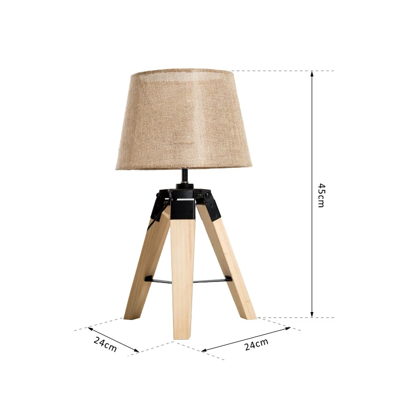 HOMCOM Candeeiro de Mesa Moderno e Original com Base de Tripé e Tela de Tecido de Linho para Dormitório ou Sala de Estar Lâmpada E27 Máx. 40W 24x24x45cm Creme e Madeira