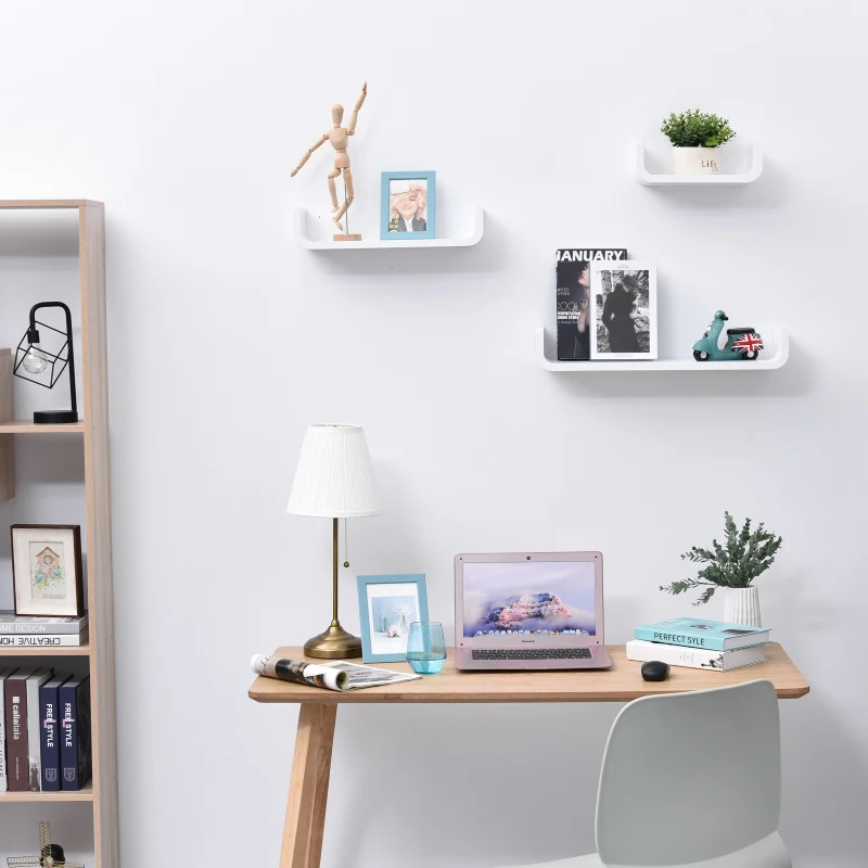HOMCOM Conjunto de 3 Prateleiras Flutuantes 60/45/30x15x10 cm Prateleiras de Parede para Armazenamento de Livros Fotos Decoração para Sala de Estar Corredor Dormitório Branco