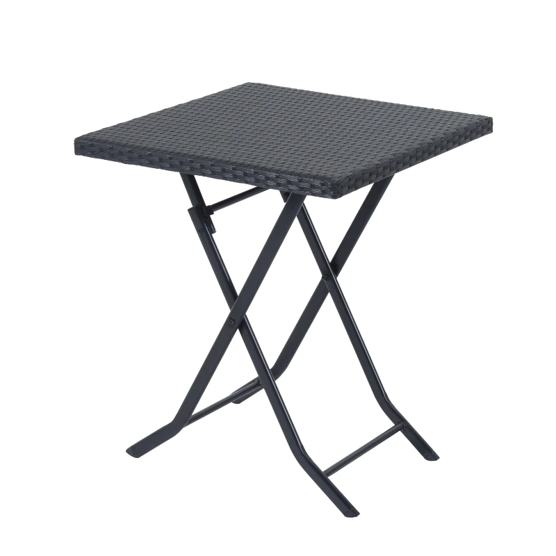 Outsunny Conjunto de Jardim de Vime 3 peças Dobráveis Jogo de Mesa 60x60x72cm e Cadeiras 60x47x83,5cm para Pátio Varanda Terraço Metal Preto