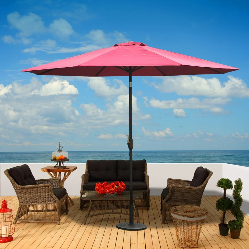 Outsunny Chapéu de Sol de Jardim Ø295x250cm com Manivela Chapéu de Sol Exterior com Mecanismo de Inclinação e Mastro Desmontável de Metal para Terraço Piscina Pátio Vinho