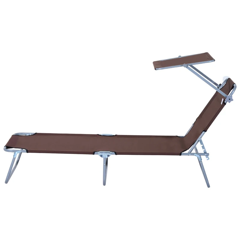 Outsunny Espreguiçadeira de Jardim Dobrável com Toldo Removível e Ajustável em Ângulo e Encosto Ajustável em 4 Posições para Jardim Terraço Campismo Exterior 187x58x36cm Marrom