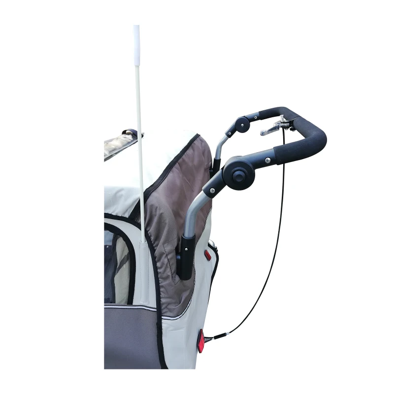 HOMCOM Reboque de Bicicleta para Crianças 2 Lugares 2 em 1 Convertível em Carrinho com Rodas 360º e Guiador Ajustável Bege e Marrom