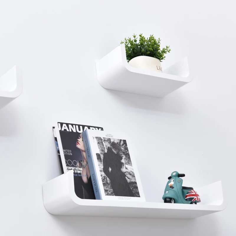 HOMCOM Conjunto de 3 Prateleiras Flutuantes 60/45/30x15x10 cm Prateleiras de Parede para Armazenamento de Livros Fotos Decoração para Sala de Estar Corredor Dormitório Branco
