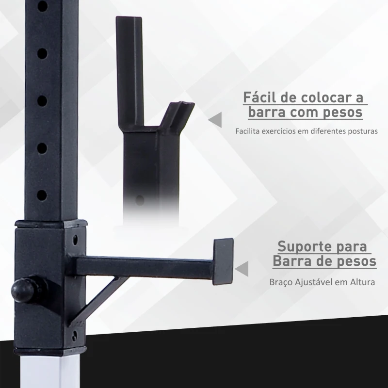 HOMCOM Suporte para Barra de Pesos Prateleira Ajustável de 12 Níveis Barra de Levantamento Pesos Academia Max. 150kg Aço 52x48x108-163cm Branco