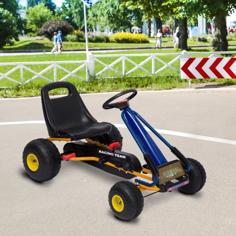 HOMCOM Kart com Pedais para Crianças acima de 3 Anos com Assento Ajustável Freio de Mão 96x68x56cm Azul e Preto