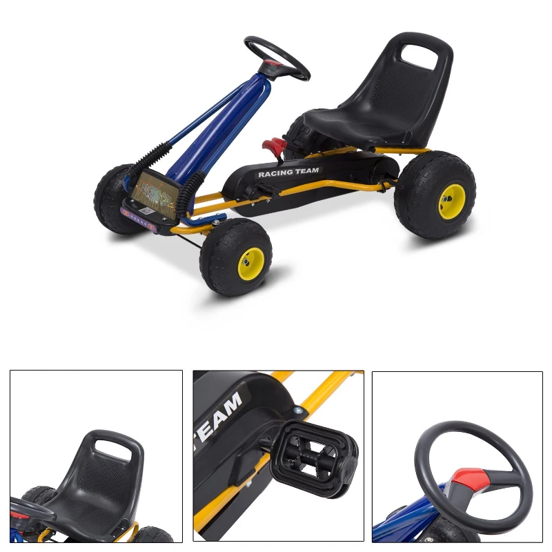 HOMCOM Kart com Pedais para Crianças acima de 3 Anos com Assento Ajustável Freio de Mão 96x68x56cm Azul e Preto